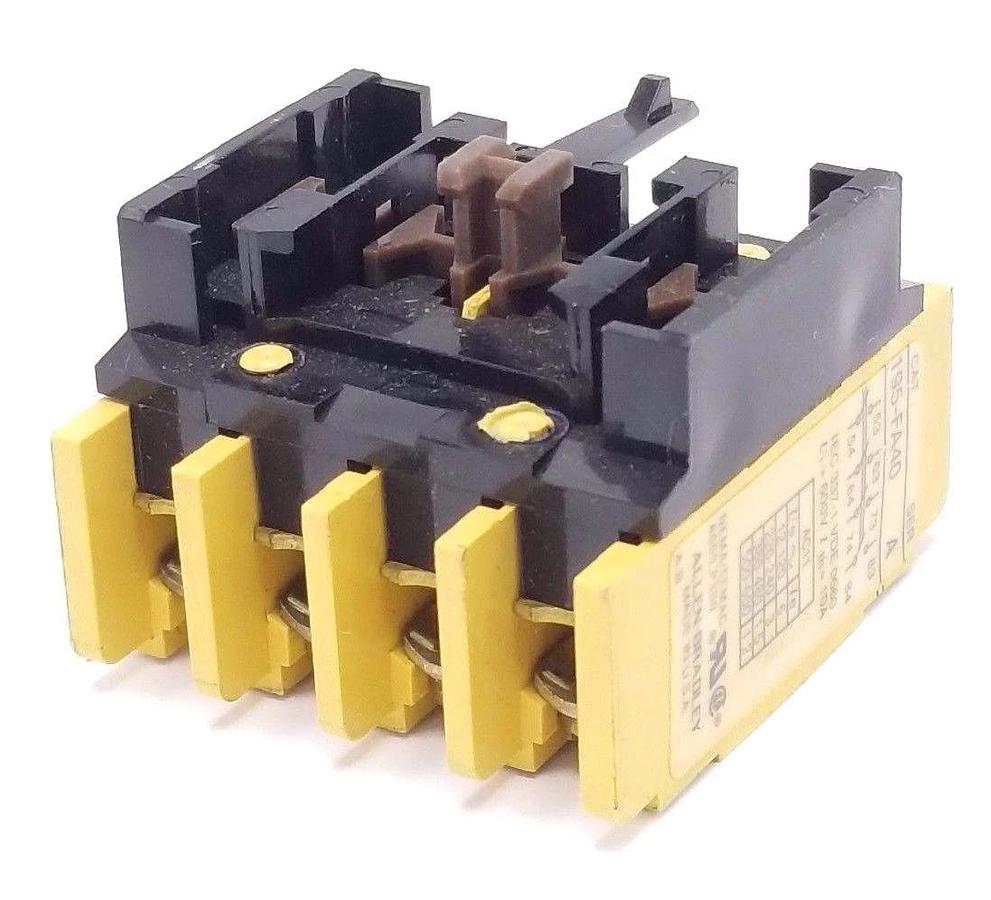 Used ALLEN BRADLEY 195-FA40 AUXILIARY CONTACT BLOCK 10AMP 600V 4NO, SER. A