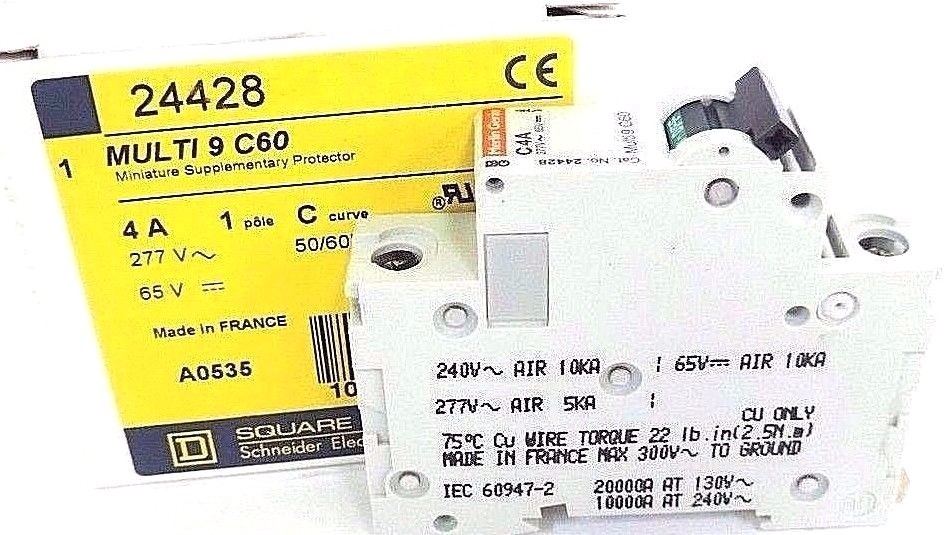 NIB SQUARE D MULTI 9 C60 MINIATURE SUPPLEMENTARY PROTECTOR 24428, 4A, 1POLE