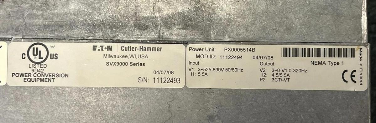 Used EATON SVX003A1-5A4B1 Variable Frequency Drive 3HP 600V 3-Phase SVX9000 VFD