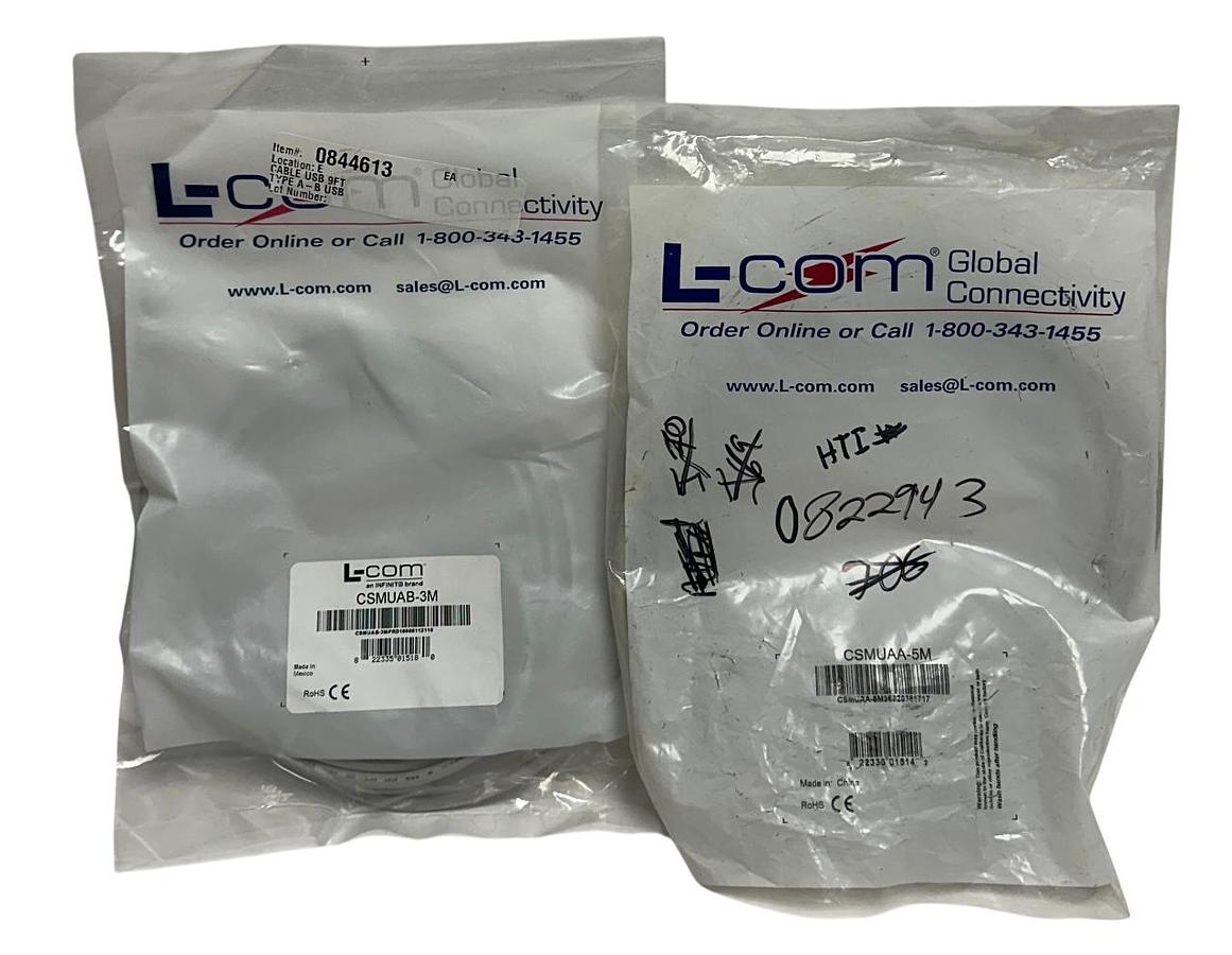 Used 2 L-COM PREMIUM USB CABLES CSMUAB-3M / CSMUAA-5M TYPE A-B / A-A 3M/5M NSMP
