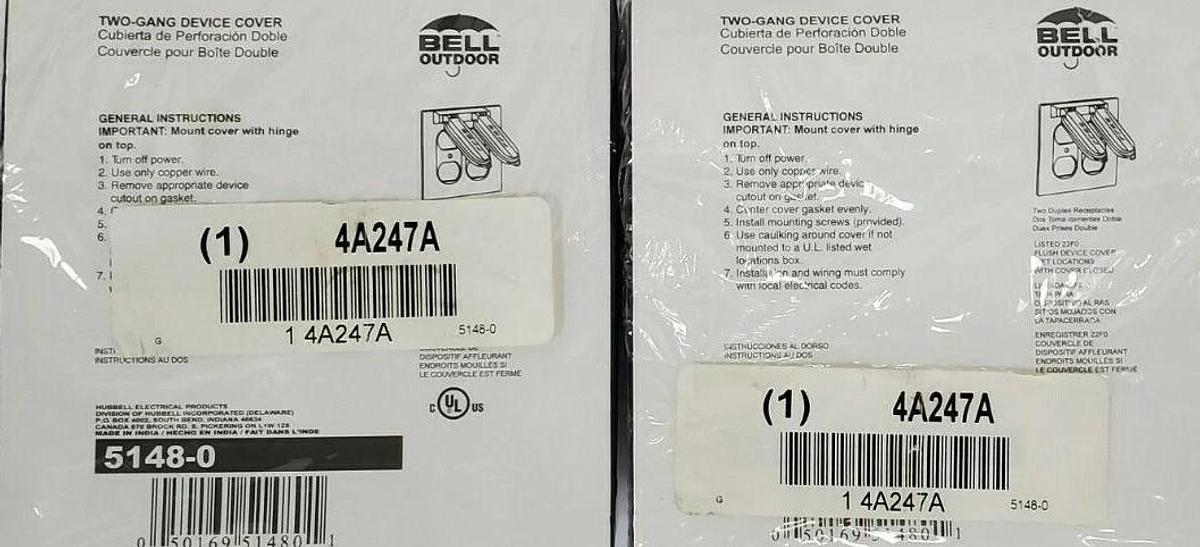 LOT OF 2 NEW BELL OUTDOORS 5148-0 TWO-GANG DEVICE COVERS / DUPLEX RECEPTACLES