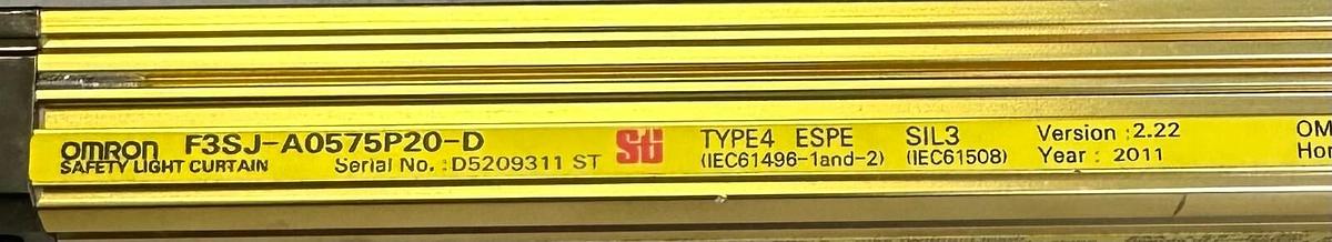 Used OMRON STI F3SJ-A0575P20-D / F3SJA0575P20D SAFETY LIGHT CURTAIN V. 2.22 ESPE