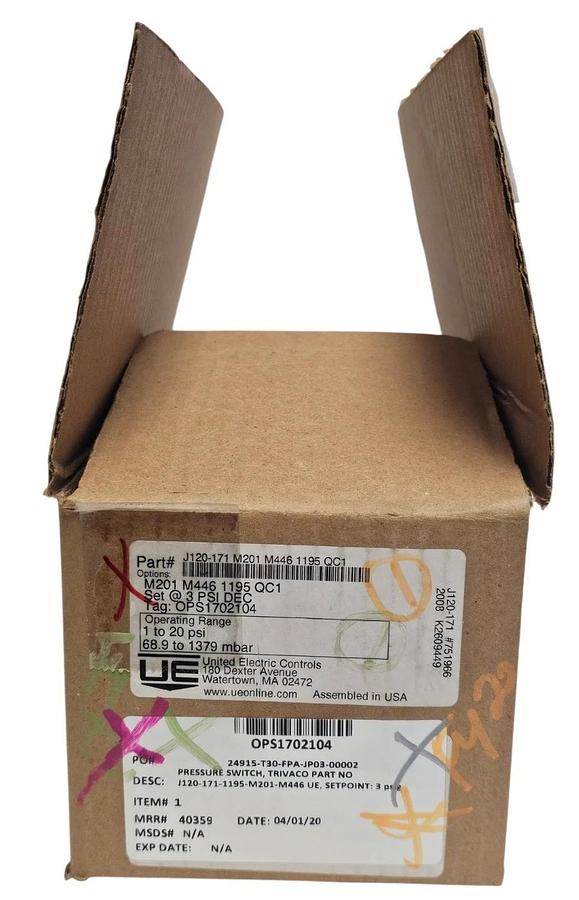 NIB UNITED ELECTRIC J120-171 PRESSURE SWITCH J120171 / M201 M446 1195