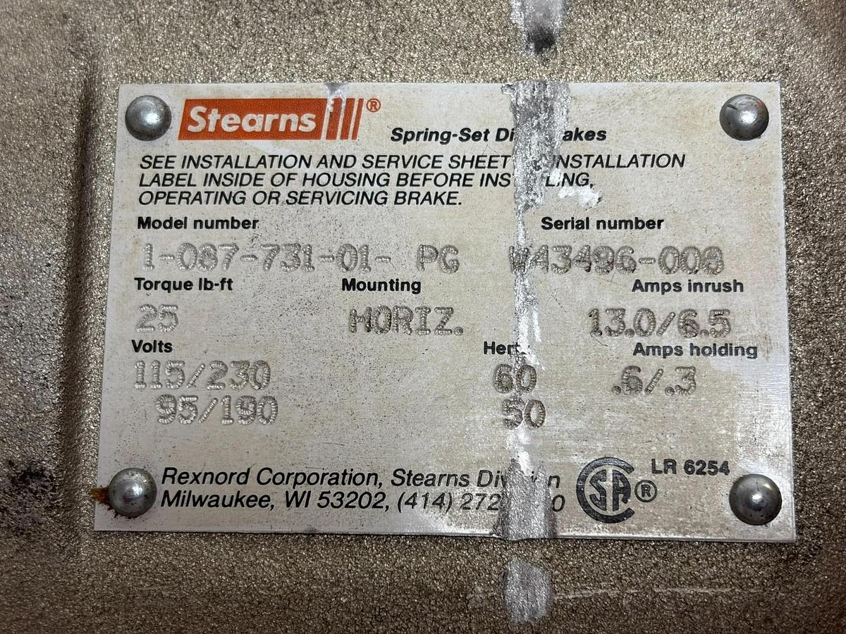 Used Stearns 1-087-731-01-PG Spring-Set Disc Brake 25 lb-ft 115/230V Motor Brake
