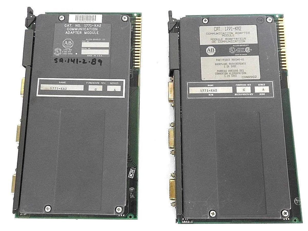 Used LOT OF 2 ALLEN BRADLEY 1771-KA2 COMMUNICATION ADAPTER MODULES SERIES A REV. G