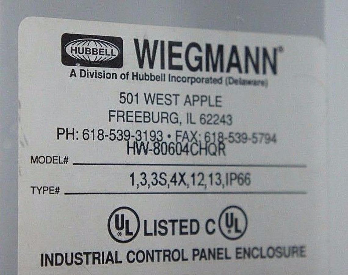 Used NEW WIEGMANN HW-80604CHQR ENCLOSURE WITH BH118R ELECTRICAL BOX