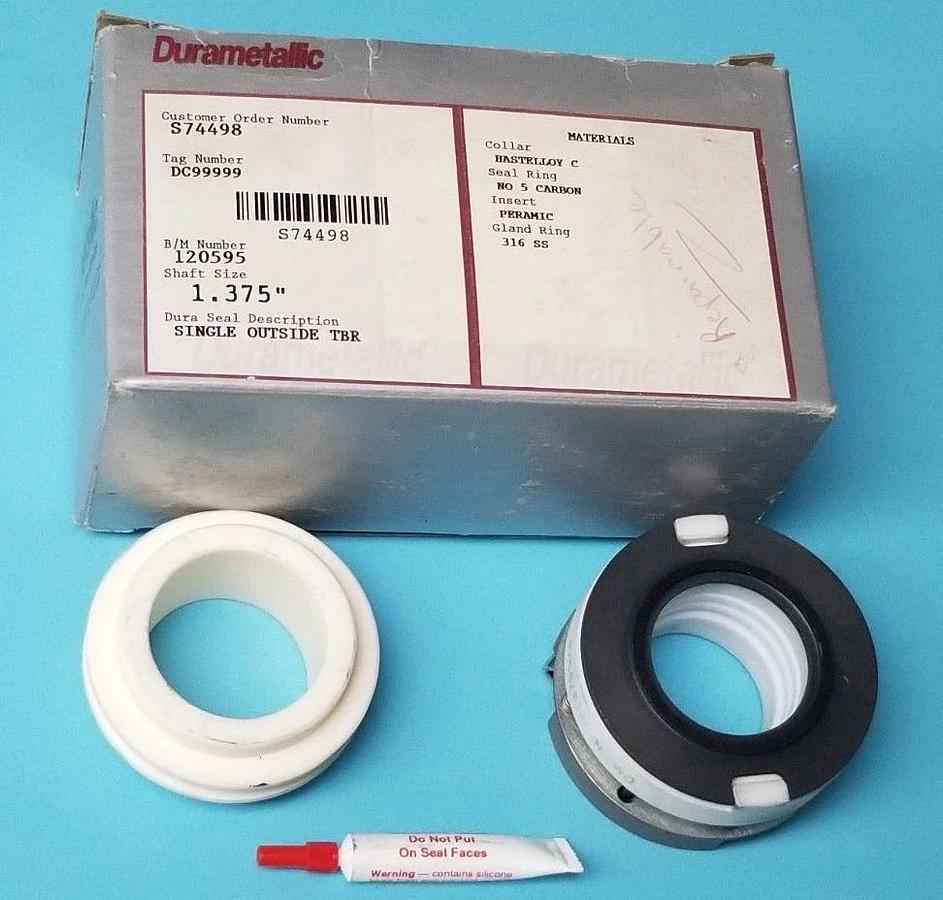 Used DURAMETALLIC S74498 SEAL LI3Y1375S33, NF3X1375SX3, A73Y1375VE3, 120595, 1.375"