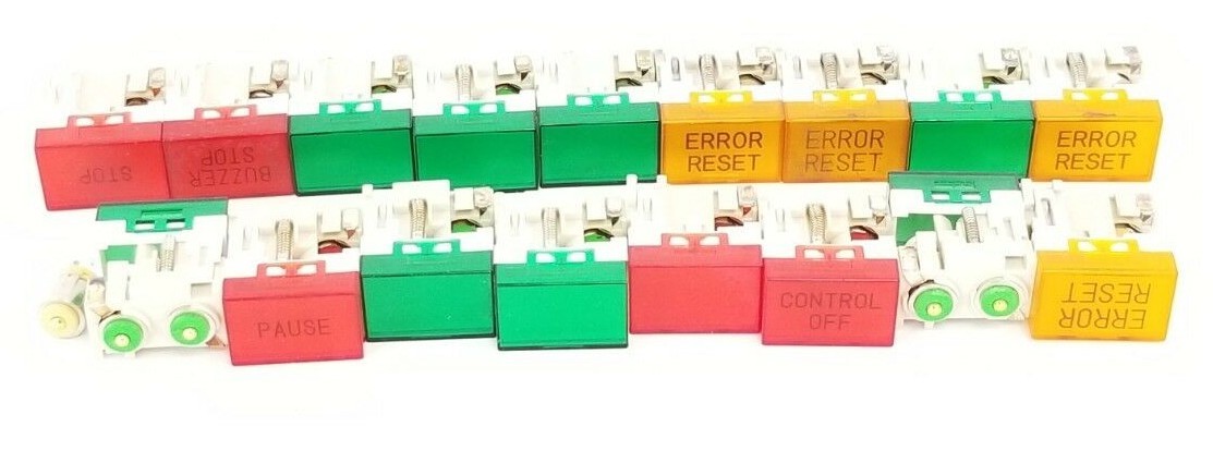 Used LOT OF 17 GENERIC RED/ORANGE/GREEN STOP/RESET/START CONTROL PANEL PUSHBUTTONS