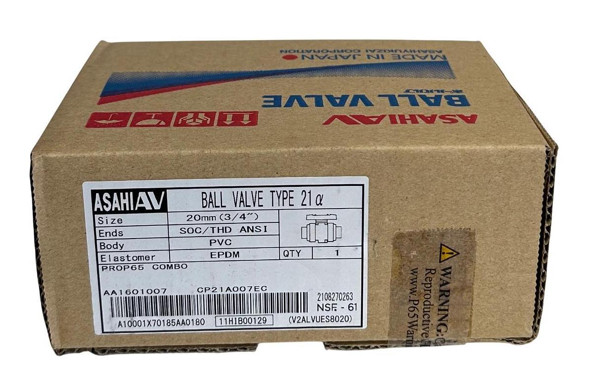 Used ASAHI AV PROP65 COMBO BALL VALVE TYPE 21 20mm 3/4'' SOC/THD PVC EPDM NSFS