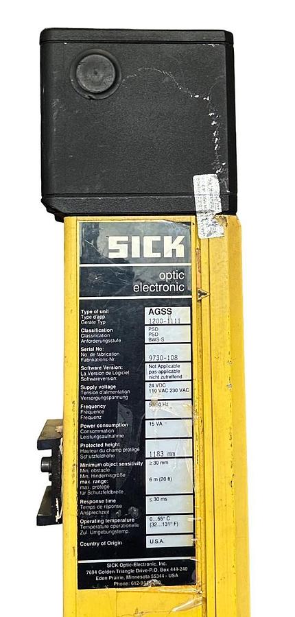Used SICK AGSS 1200-1111 / AGSS12001111 SAFETY LIGHT CURTAIN SENDER 24VDC 110/230VAC