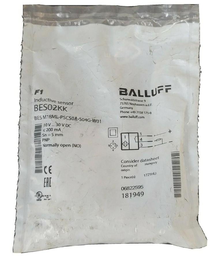 Used NEW BALLUFF BES M18ML-PSC50A-S04G-W01 INDUCTIVE SENSOR BES02KK, 10V...30V DC