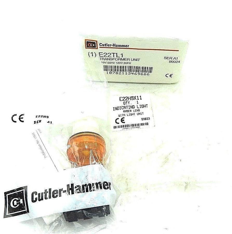 Used NEW CUTLER-HAMMER E22H9X11 INDICATING LIGHT AMBER LENS W/ LIGHT UNIT, E22TL1