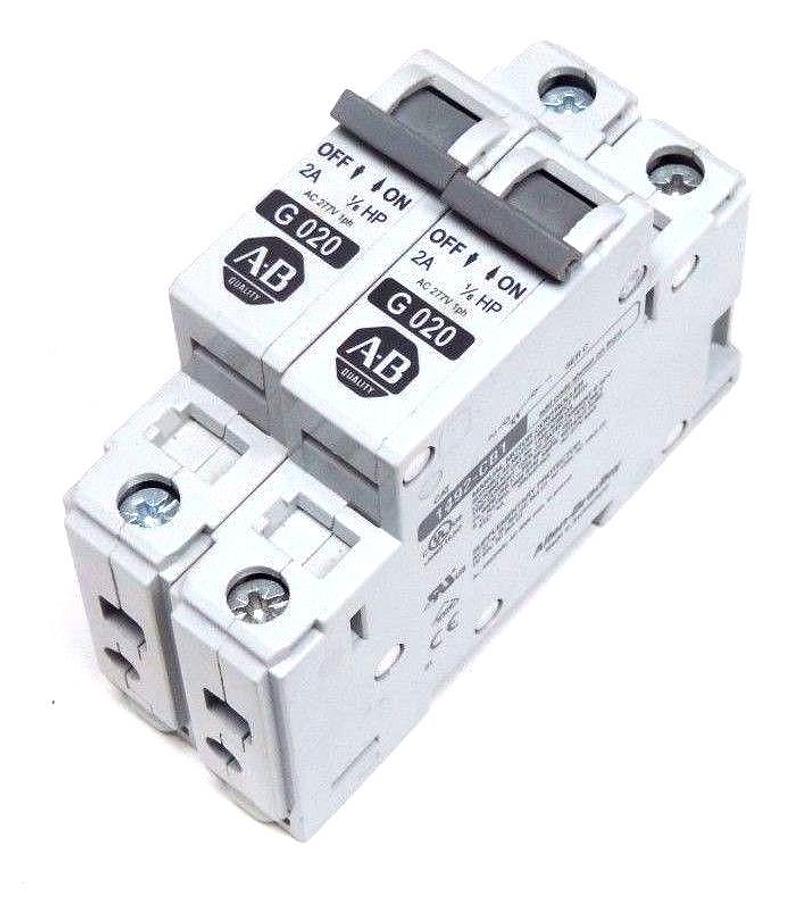 Used LOT OF 2 ALLEN BRADLEY 1492-CB1G020 CIRCUIT BREAKERS SER C, 2A, 1/6HP