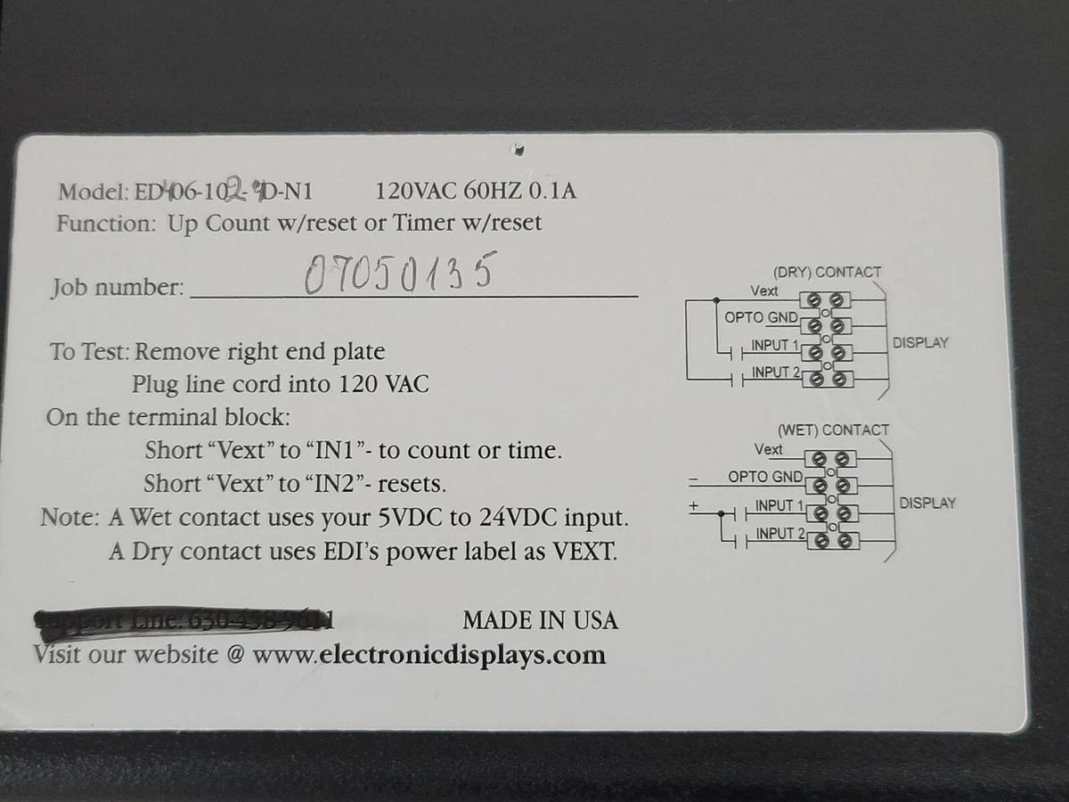 NEW EDI ED406-102-4D-N1 UP COUNT W/RESET OR TIMER W/RESET 120VAC 60HZ 0.1A