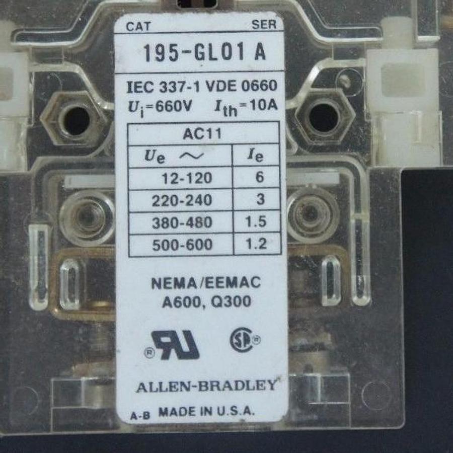 Used LOT OF 3 ALLEN BRADLEY AUXILIARY CONTACTS 195-GA01 , 195-GL01 , 195-GB01 SER. A