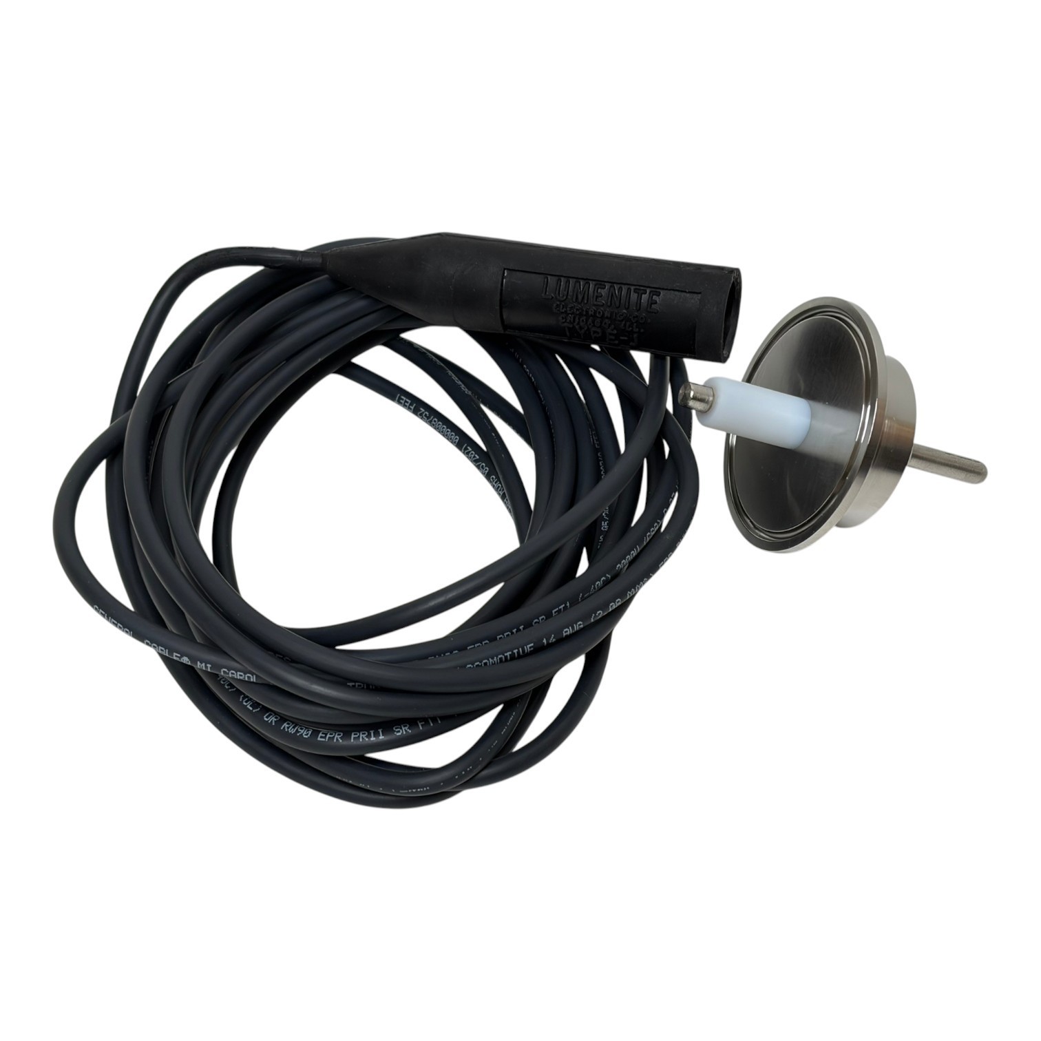 Used NEW Lumenite 2" Sanitary Tri-Clamp Level Probe 1.25" Rod w/ Type-J 20ft Cable