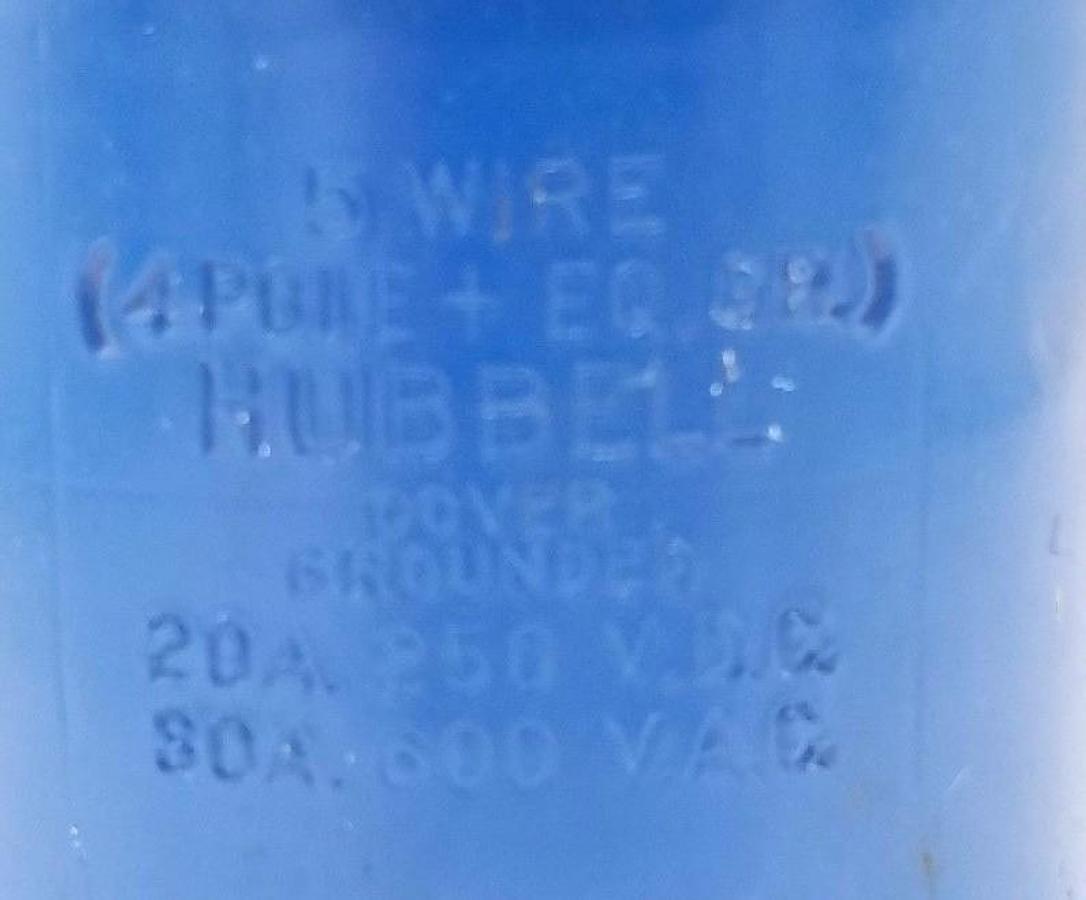 Used HUBBELL 5 WIRE (4 POLE + EQ. GR.) 20A 250 VDC, 30A 600VAC PLUG