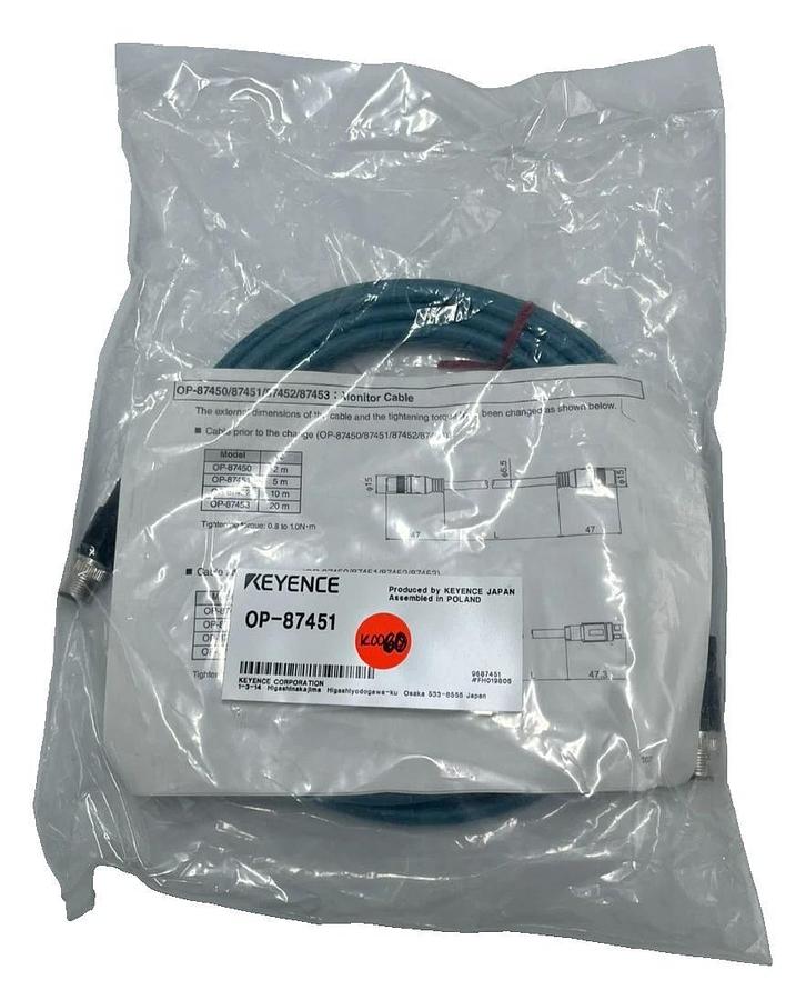 KEYENCE OP-87451 Monitor/Display Cable 2M M12 8-Pin to Pigtail - Keyence IV3/IX