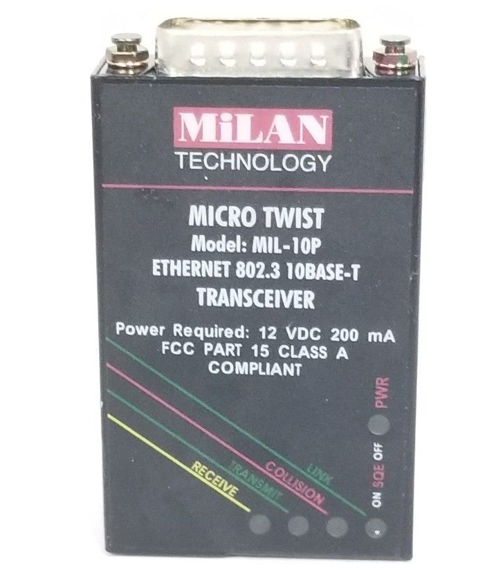 Used MILAN MIL-10P MICRO TWIST ETHERNET 802.3 10BASE-T TRANSCEIVER 09HI215-H10P