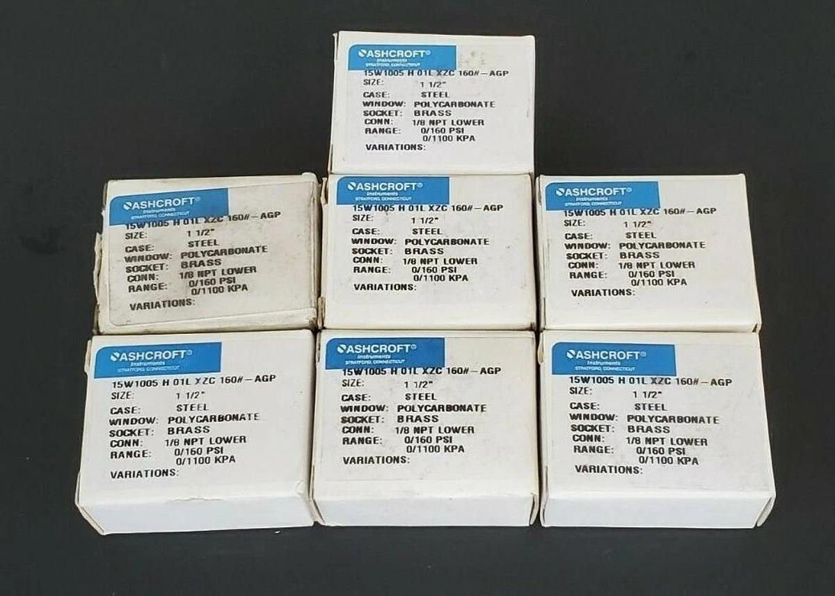 Used LOT OF 7 NIB ASHCROFT 15W1005PH 01L 160#-AGP SIZE: 1 1/2'' 0/160 PSI, 1/8''NPT