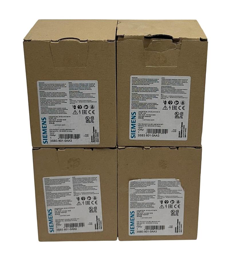 Used 4 SIEMENS 3SB3 801-0AA3 / 3SB38010AA3 EMPTY ENCLOSURES FOR COMMAND DEVICES NSMP