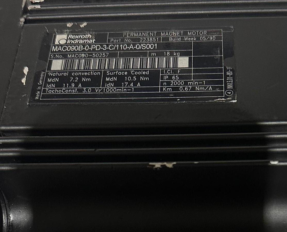Used REPAIRED REXROTH INDRAMAT MAC090B-0-PD-3-C/110-A-0/S001 PM MOTOR 7.2Nm 223851