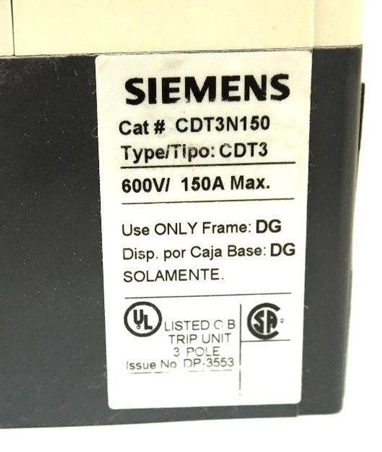 Used SIEMENS NDG3N150L VL CIRCUIT BREAKER CLASS N 150A 3-P 35kA@480V~50/60HZ NIB