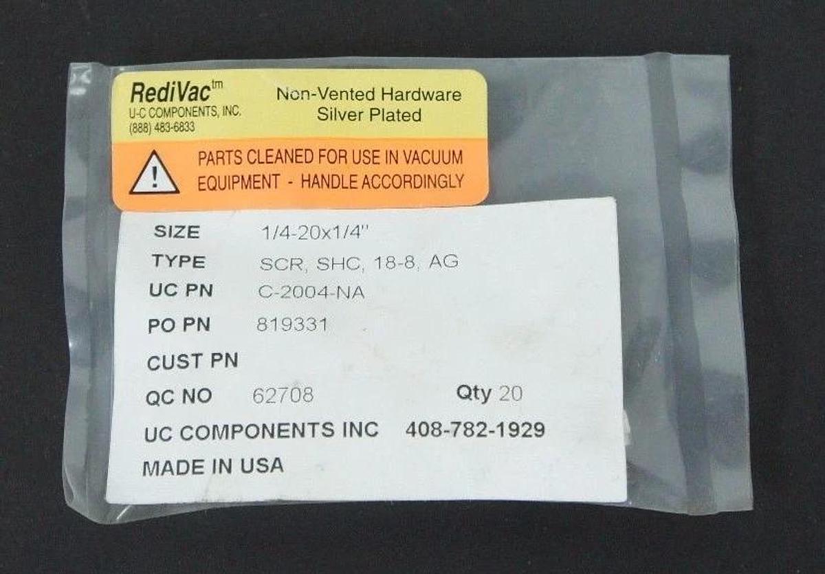 Used BAG OF 20 NEW REDIVAC C-2004-NA SILVER PLATED SCREWS 1/4-20 X 1/4"