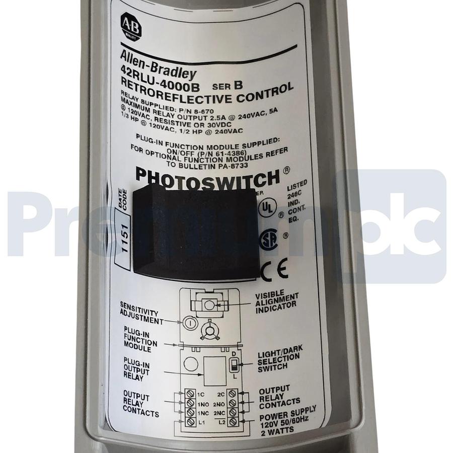 Used Allen Bradley 42RLU-4000B /B Photoswitch Retroreflective Photoelectric Sensor