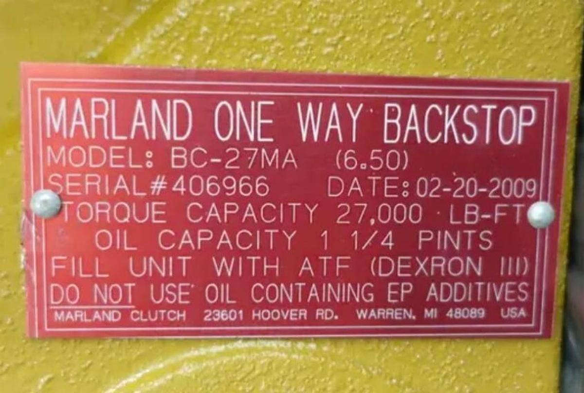Used MARLAND CLUTCH (RRX) BC-27MA (6.50") ONE-WAY AUTOMATIC BC BACKSTOP W/TORQUE ARM