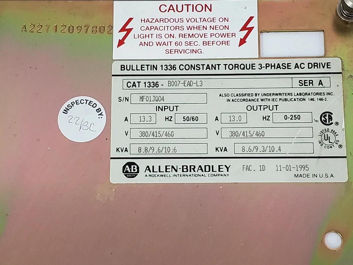 Used ALLEN BRADLEY A22712097802 CONTROL BOARD MOUNT FOR 120659