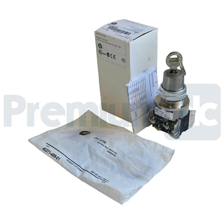 Allen-Bradley 800T-H3123B /T Selector Switch 30mm 2Pos Cylinder Lock 2 NO / 2 NC
