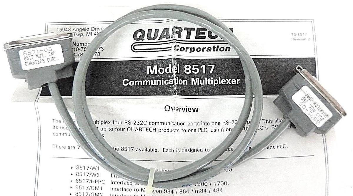 Used NIB QUARTECH 8517 SERIAL DATA MULTIPLEXER 120VAC, 50/60HZ W/ 8591-03 CABLE