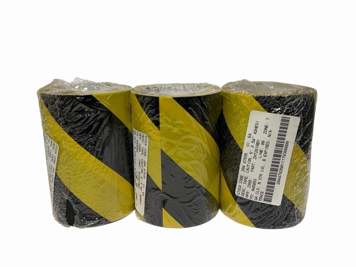 Used (3) NEW CAUTION TAPE 6'' X 54' ADHESIVE YELLOW BLACK MFR: Z999 PART: ZHT2618BY