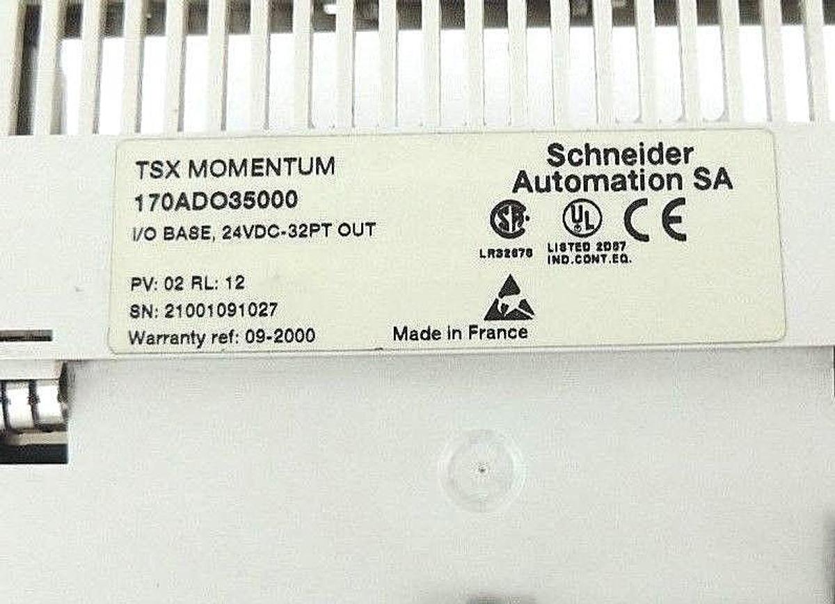 Used SCHNEIDER AUTOMATION TSX MOMENTUM 170DO3500 I/O BASE, 24VDC-32PT OUT, PV: 02