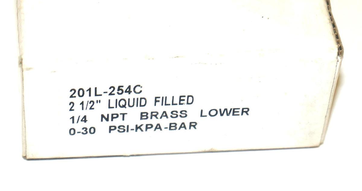 NIB BOND 201L-254C PRESSURE GAUGE 2 1/2'' LIQUID FILLED 1/4 NPT BRASS LOWER