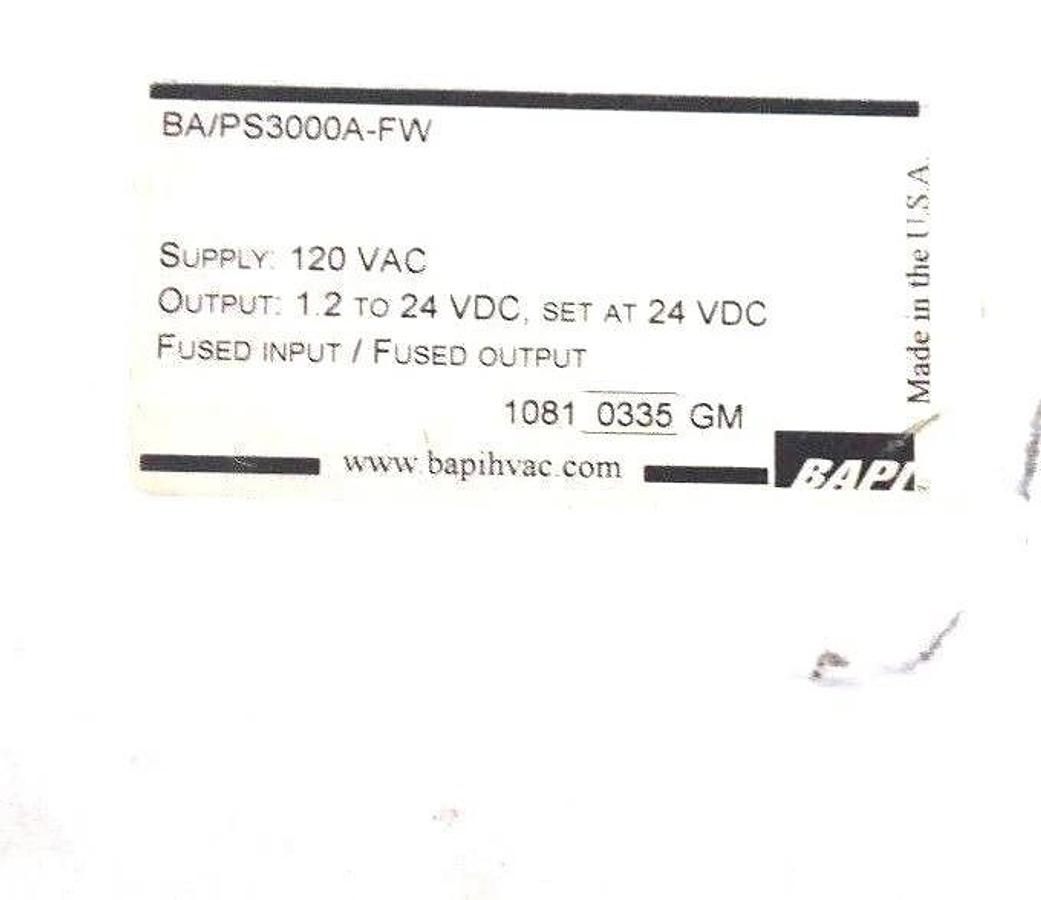 NIB BAPI BA/PS3000A-FW POWER SUPPLY BACKPLATE 120VAC, 1.2 TO 24VDC