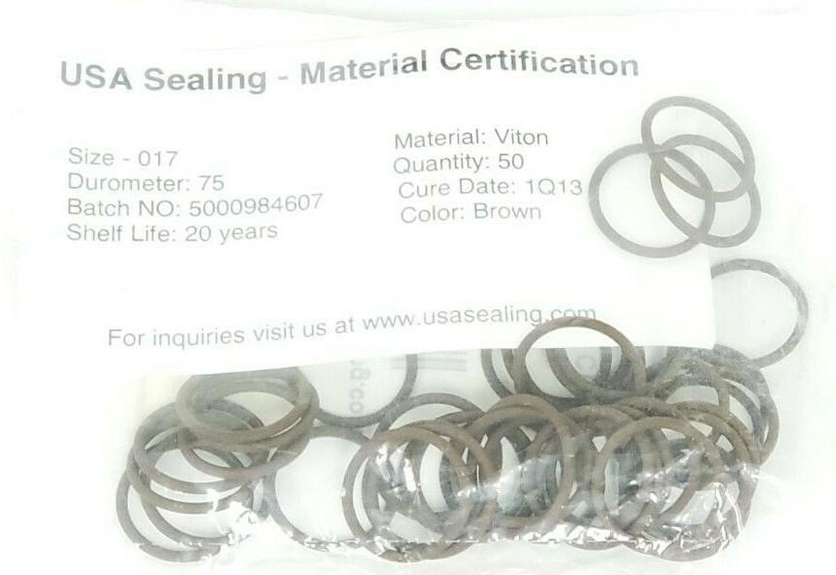 PACK OF 50 NEW USA SEALING ZUSAVB75017 O-RINGS, SIZE: 017, MAT: 75 SHORE A VITON