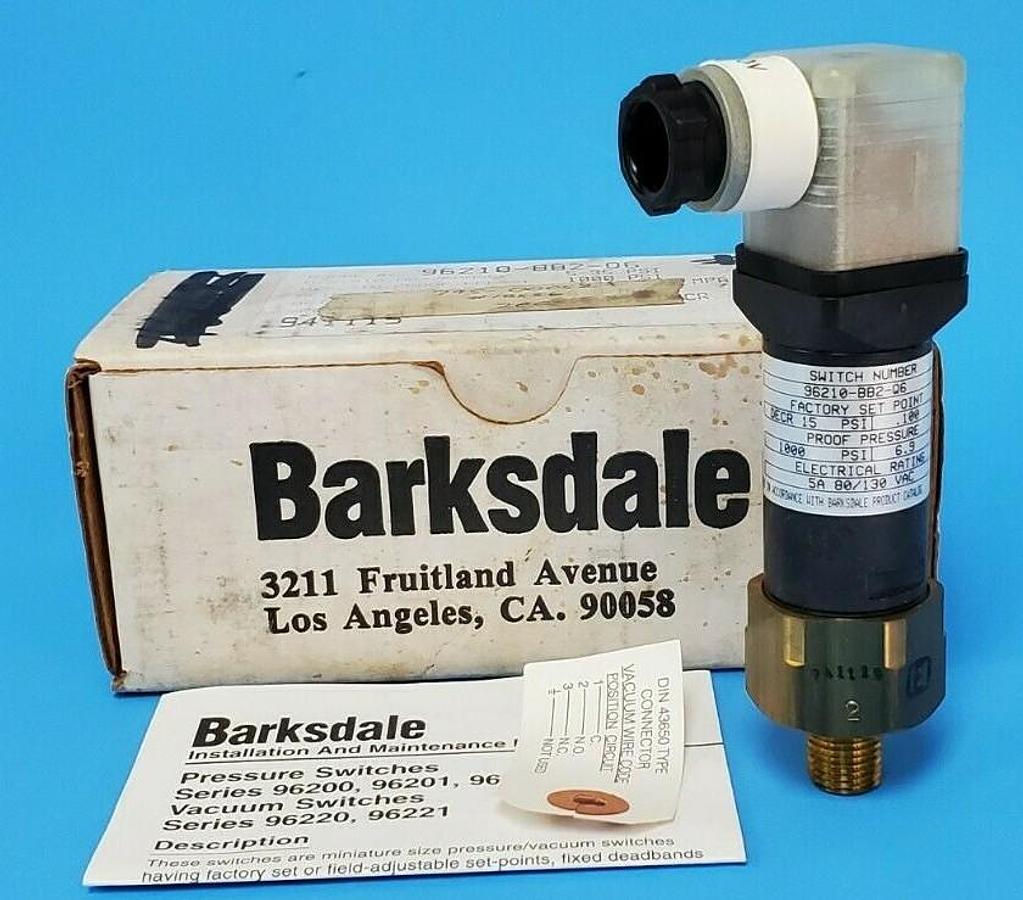 Used NIB BARKSDALE 96210-BB2-Q6 PRESSURE SWITCH 5A 80/130VAC 96210BB2Q6, 1000 PSI