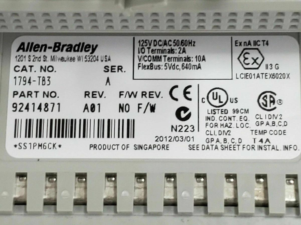 Used ALLEN BRADLEY 1794-IB10XOB6 FLEX I/O SER. A REV. B03 W/ 1794-TB3 SER. A REV. A01