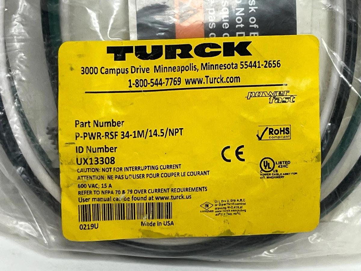 Used Turck P-PWR-RSF 34-1M/14.5/NPT (UX13308) 7/8" Power Receptacle 14AWG 1M - NSFS