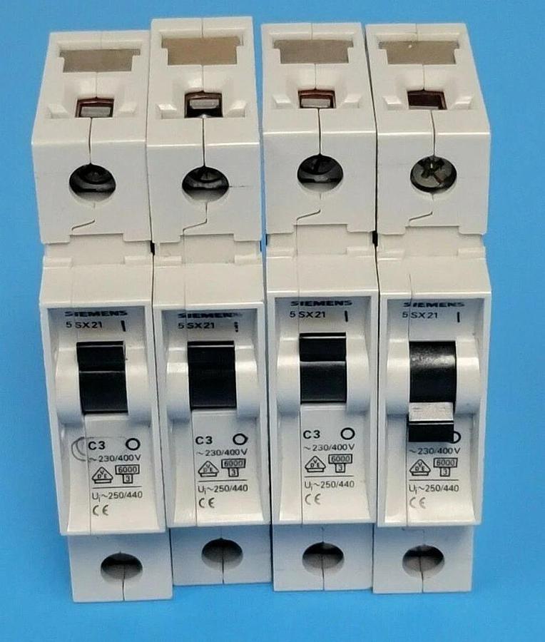 Used LOT OF 4 SIEMENS 5SX21C3 CIRCUIT BREAKERS 5SX2 230/400V