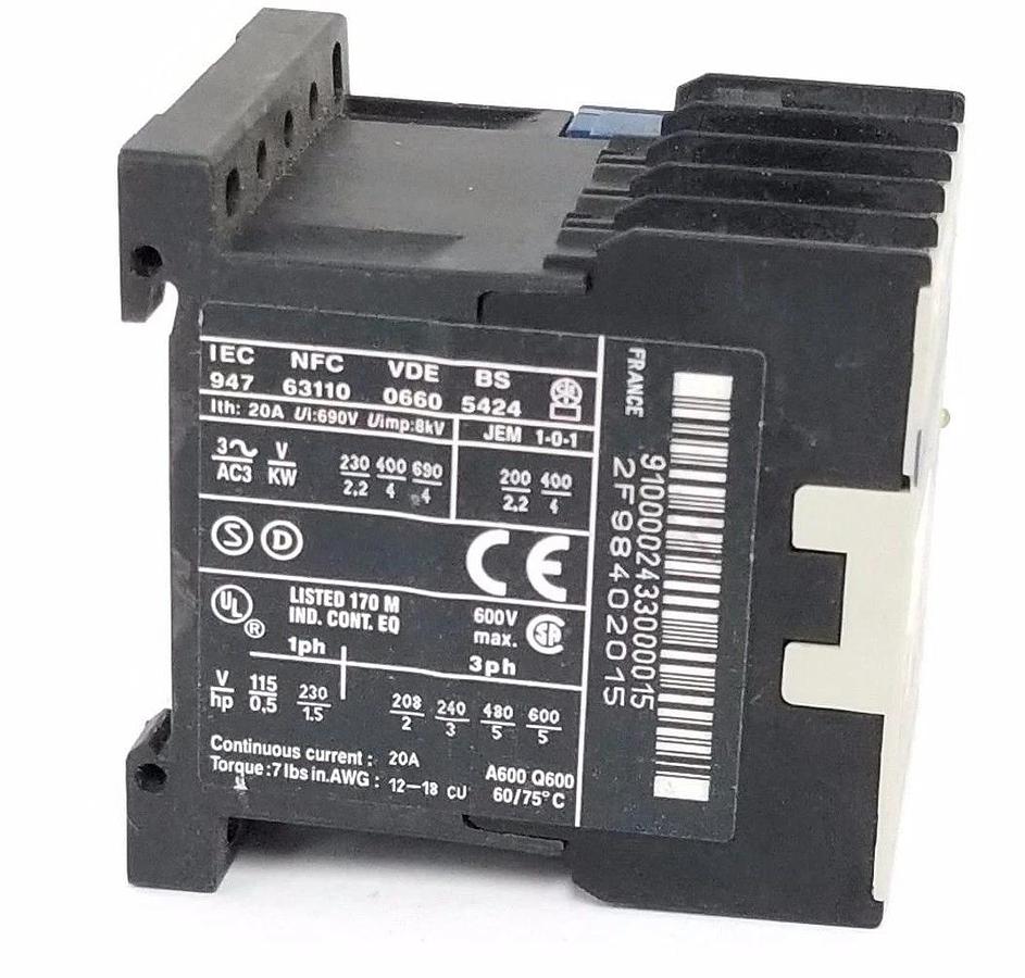 Used TELEMECANIQUE LP4K0910BW3 CONTACTOR 9AMP 3P 690VAC 4KW 1NO COIL: 24VDC