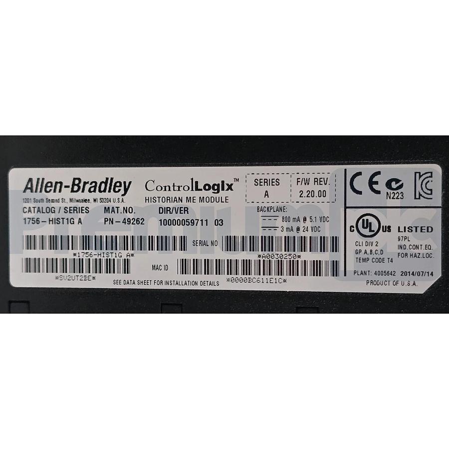 Used ALLEN BRADLEY 1756-HIST1G /A ControlLogix FactoryTalk HME HISTORIAN ME MODULE