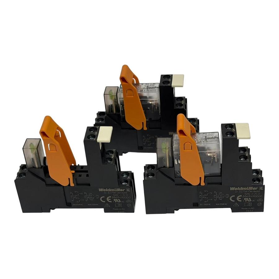Lot of 3 Weidmuller SRC-I 2CO 8869490000 Relay Sockets with 2 RCI424024 Relays