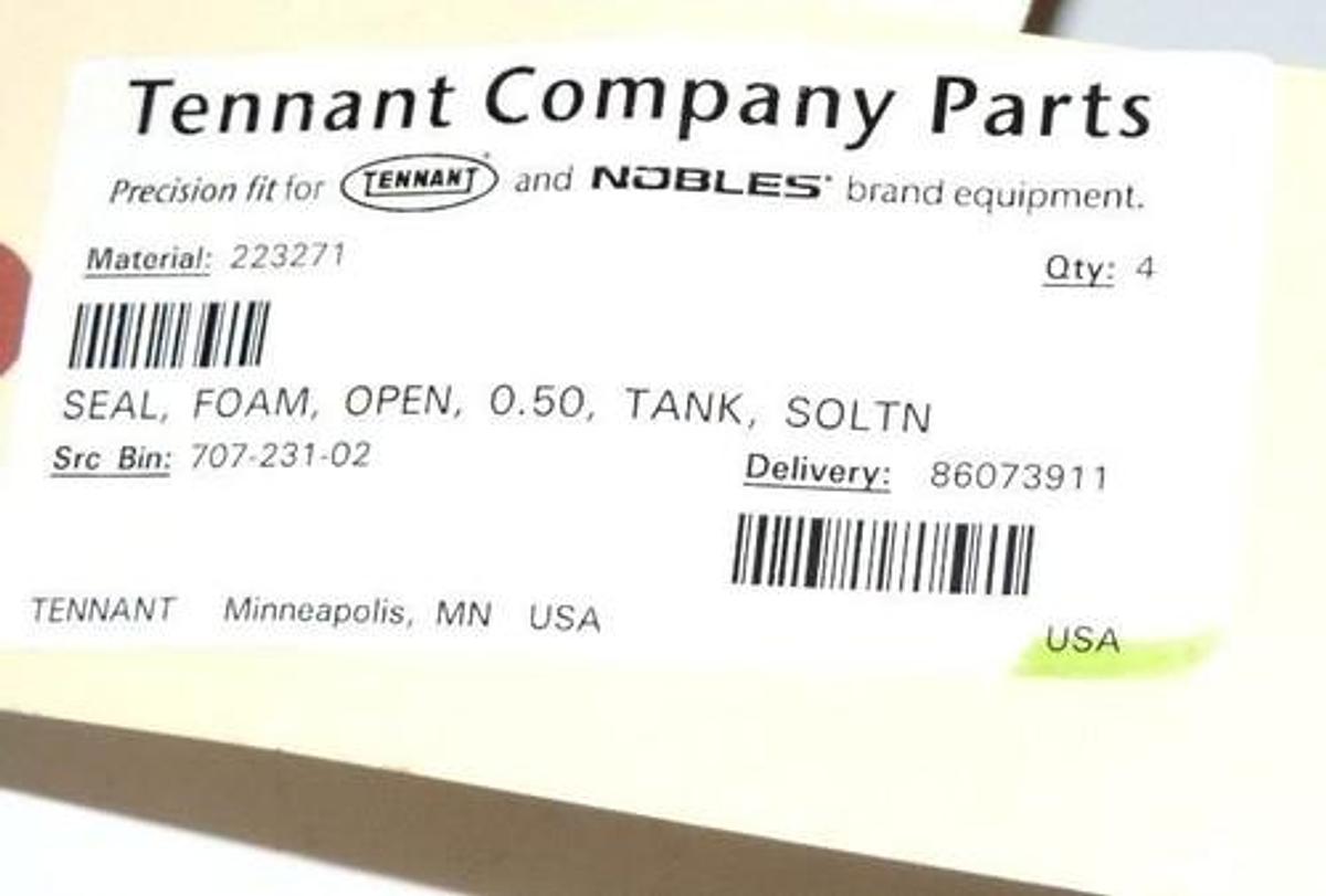 Used LOT OF 5 NEW TENNANT NOBLES 223271 SEAL FOAM OPEN 0.50TH TANK SOLTN
