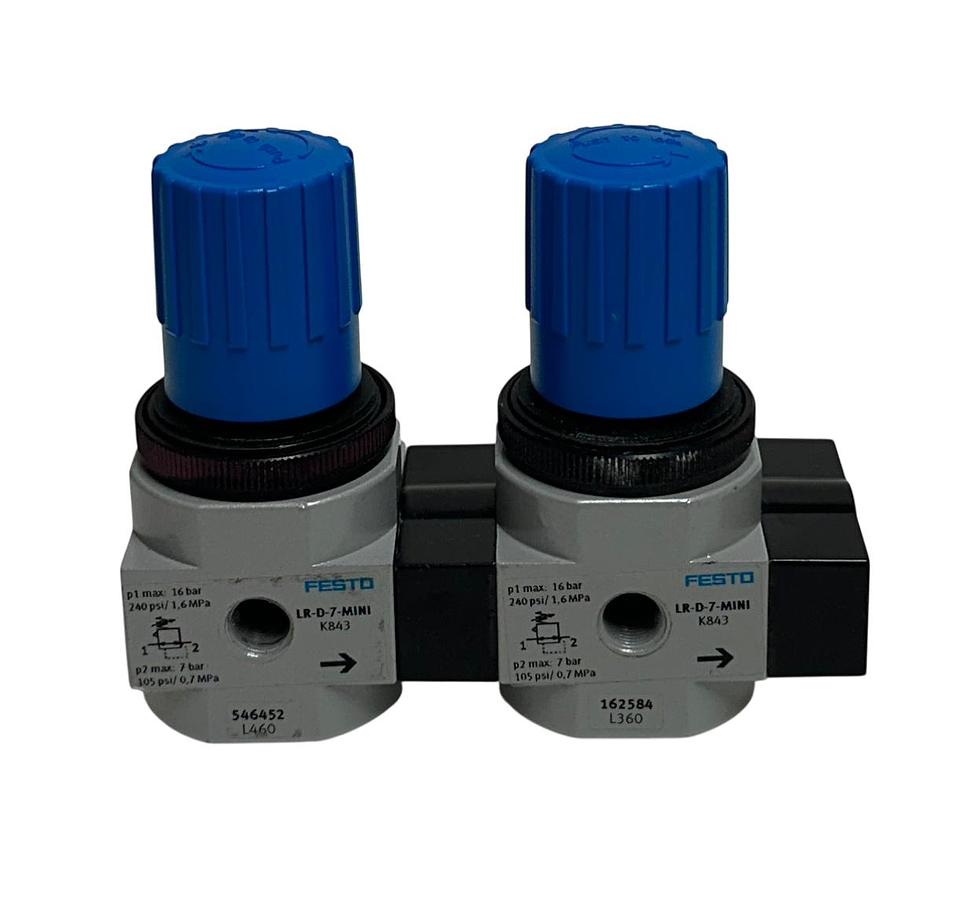 Used 2 FESTO LR-D-7-MINI / 162584 / 546452 PNEUMATIC PRESSURE REGULATORS 3/8'' USNP