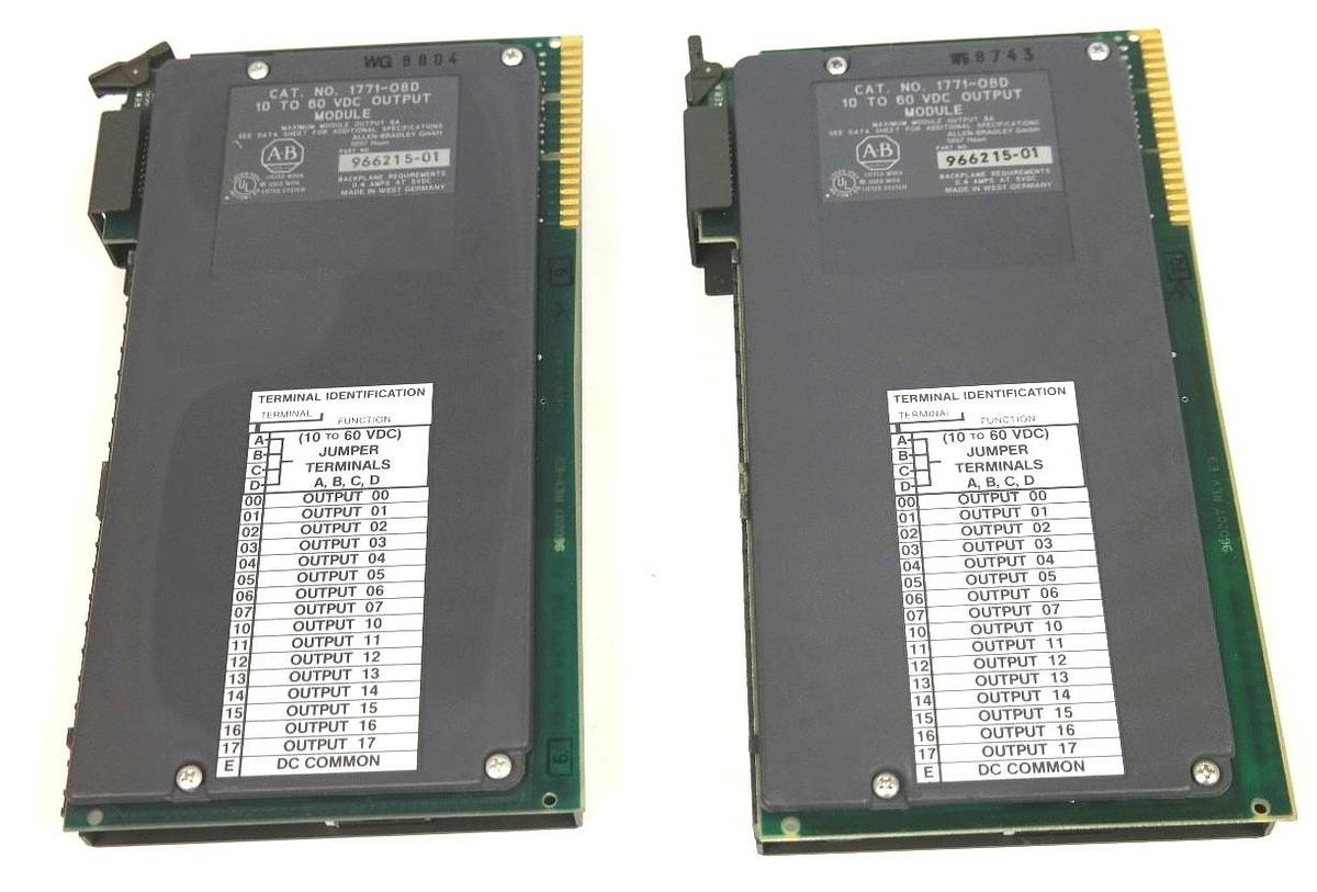 Used LOT OF 2 ALLEN BRADLEY 1771-OBD 10 TO 60 VDC OUTPUT MODULES P/N: 966215-01