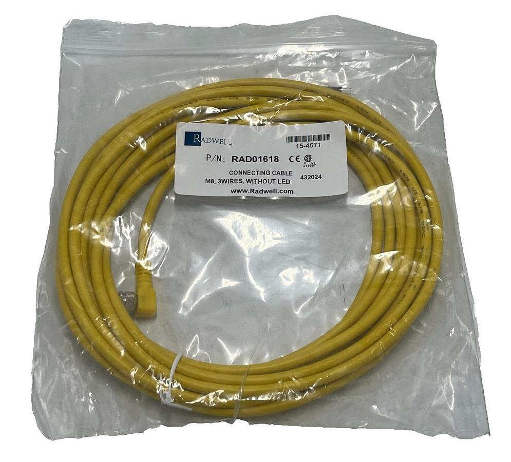 Used Radwell RAD01618 M8 Pico Female Right Angle 3-Pin Cord Set 5m PVC Cable, NSMP