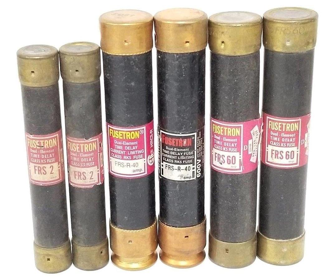 Used LOT OF 6 COOPER BUSSMANN FUSETRON FUSES FRS-2, FRS-60, FRS-R-40